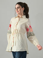 Myshka Women Off White Multicolor Thread Embroidered Shirt - Distacart