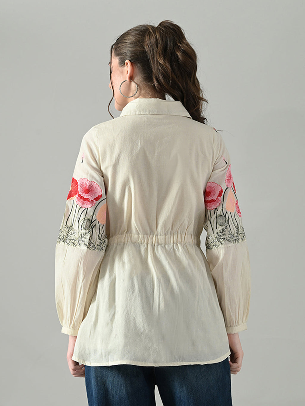 Myshka Women Off White Multicolor Thread Embroidered Shirt - Distacart