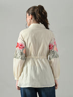 Myshka Women Off White Multicolor Thread Embroidered Shirt - Distacart
