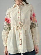 Myshka Women Off White Multicolor Thread Embroidered Shirt - Distacart