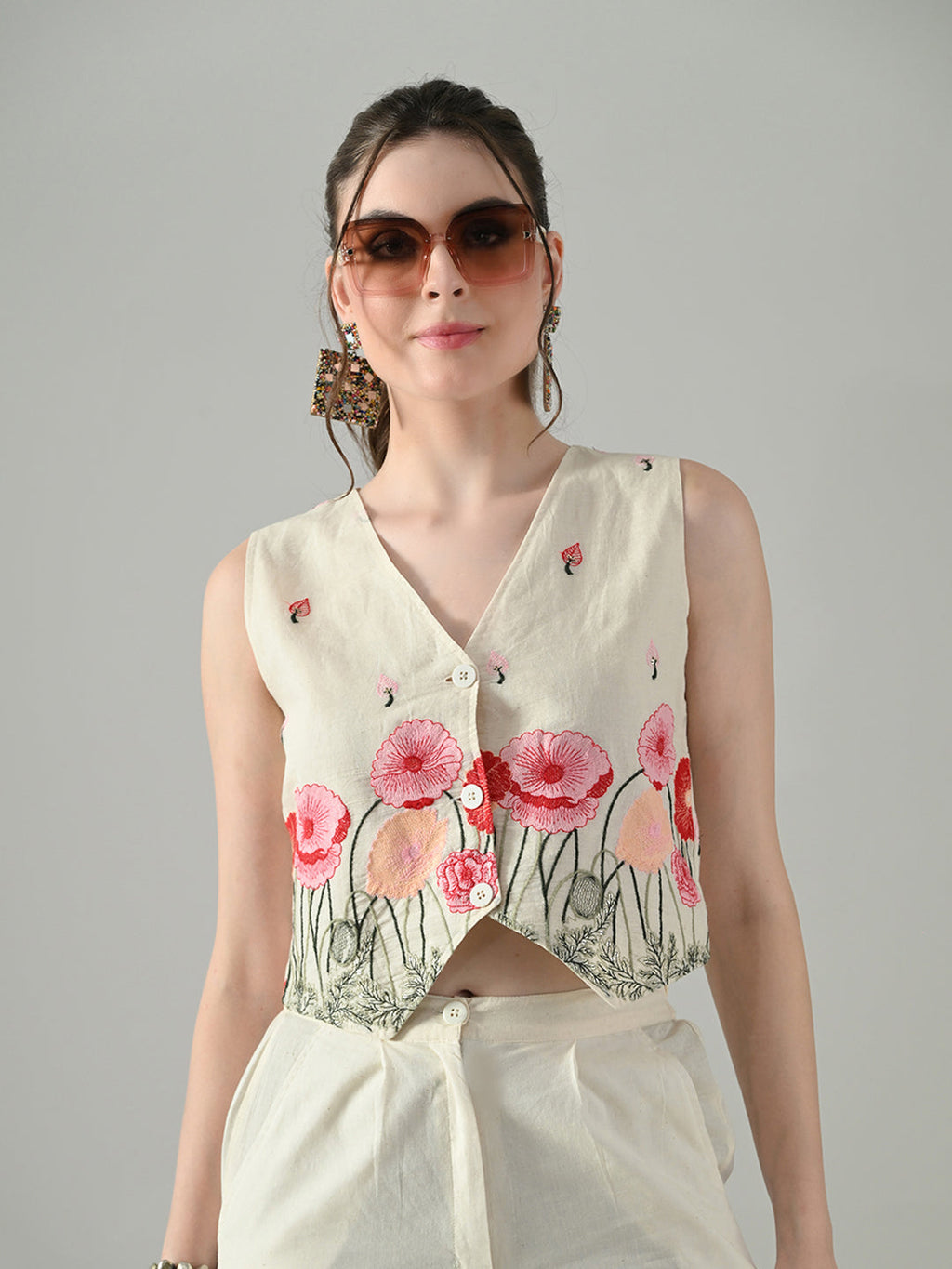 Myshka Women Off White Multicolor Thread Embroidered Waistcoat - Distacart