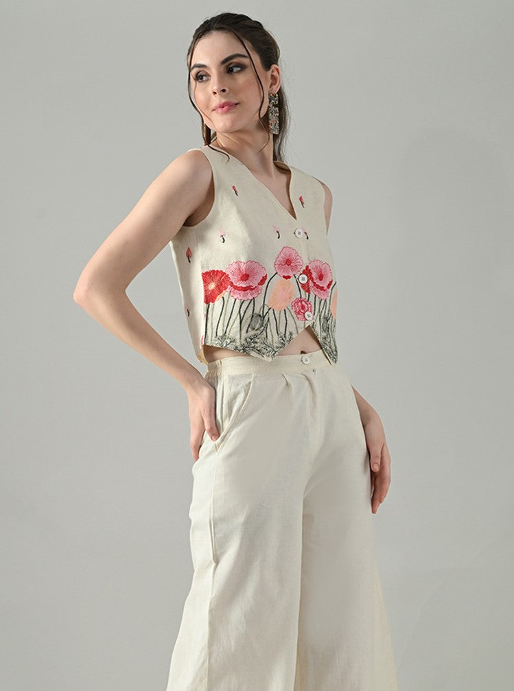 Myshka Women Off White Multicolor Thread Embroidered Waistcoat - Distacart