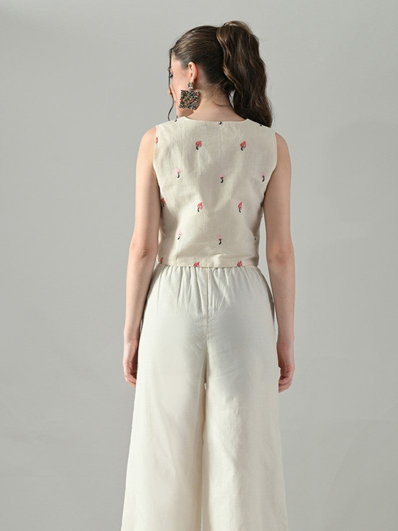 Myshka Women Off White Multicolor Thread Embroidered Waistcoat - Distacart
