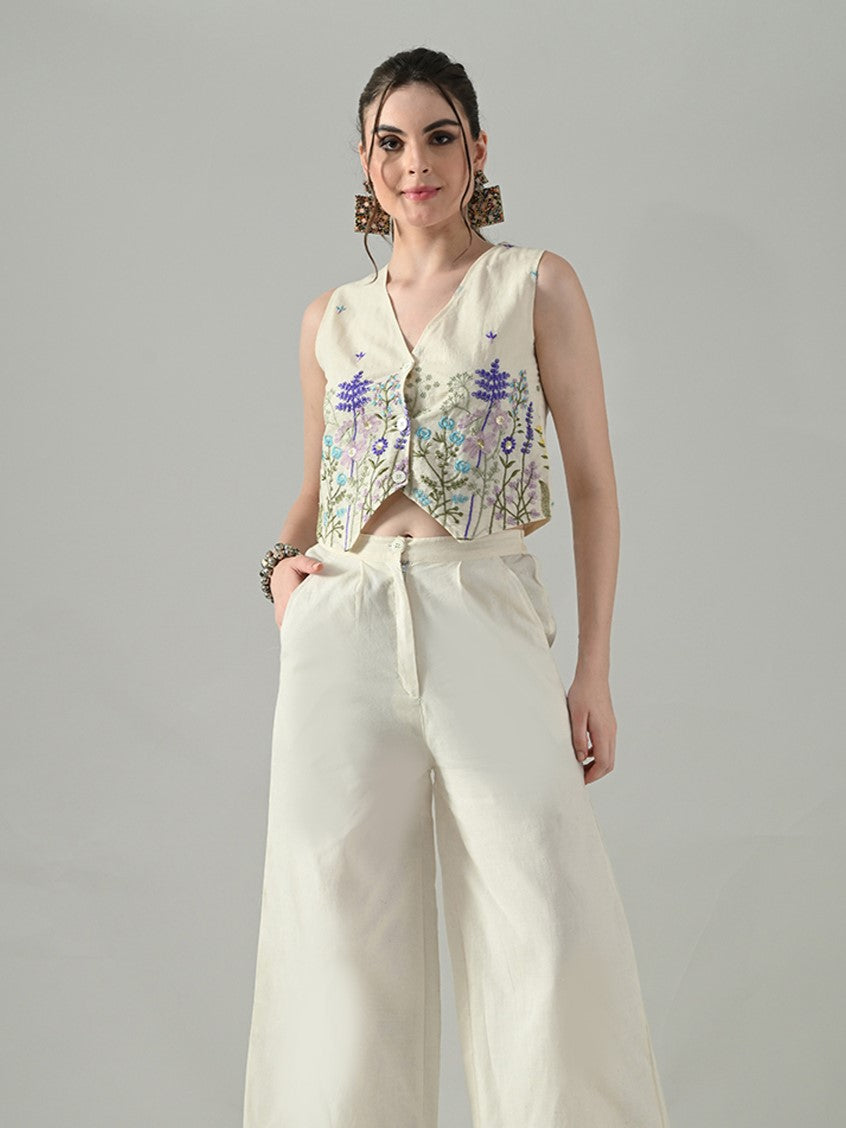 Myshka Women Off White Multicolor Thread Embroidered Waistcoat - Distacart