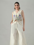 Myshka Women Off White Multicolor Thread Embroidered Waistcoat - Distacart