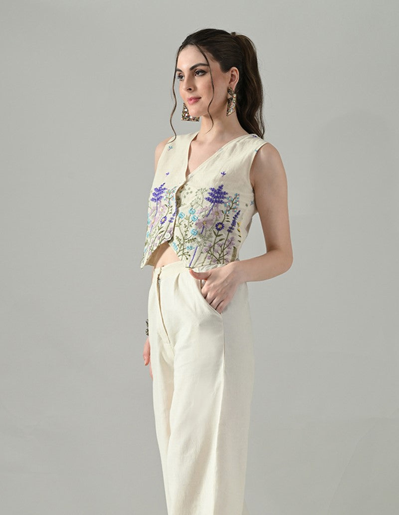 Myshka Women Off White Multicolor Thread Embroidered Waistcoat - Distacart