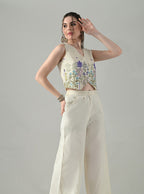Myshka Women Off White Multicolor Thread Embroidered Waistcoat - Distacart