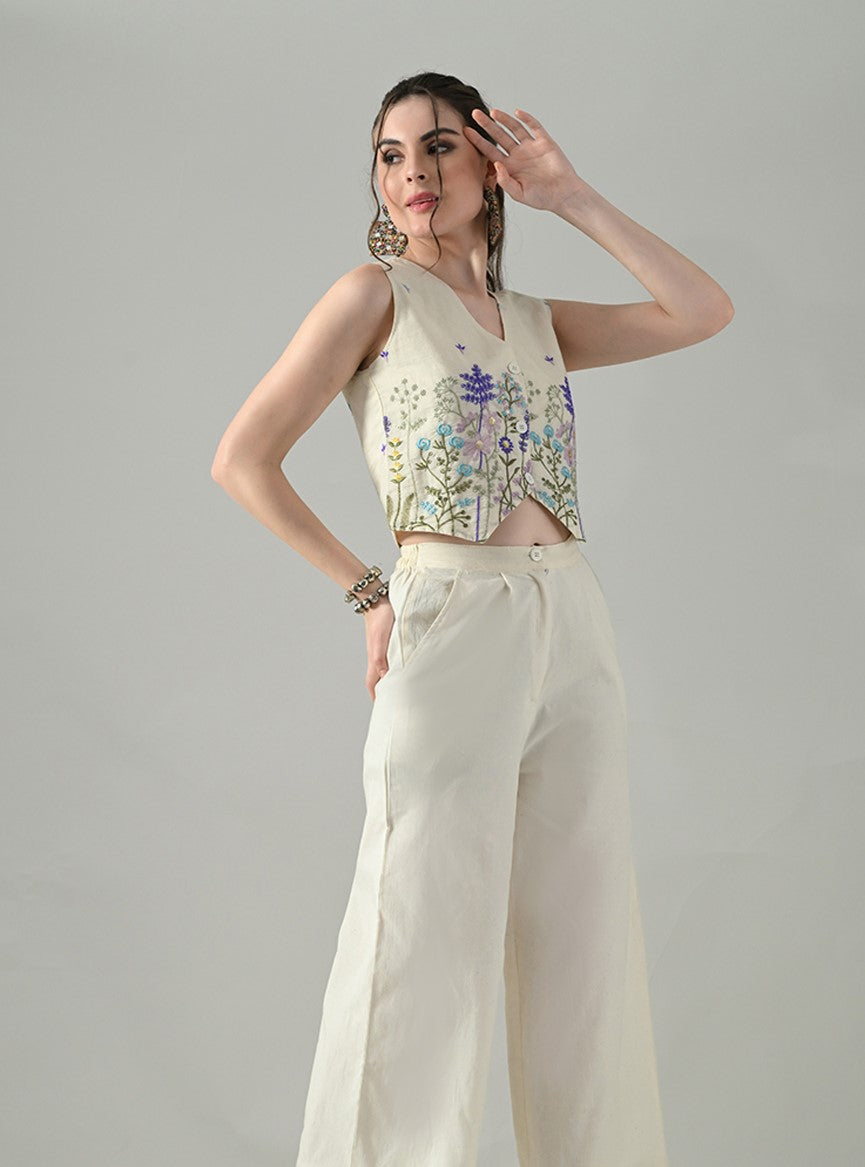 Myshka Women Off White Multicolor Thread Embroidered Waistcoat - Distacart