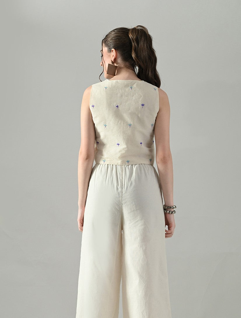 Myshka Women Off White Multicolor Thread Embroidered Waistcoat - Distacart