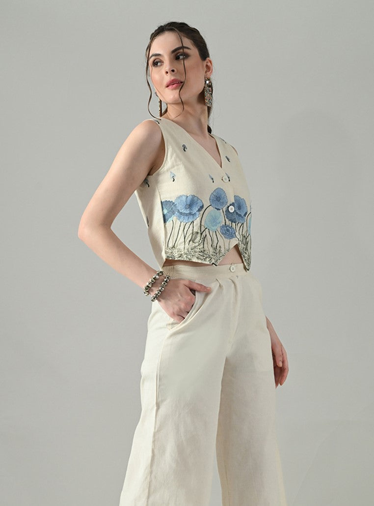 Myshka Women Off White Multicolor Thread Embroidered Waistcoat - Distacart