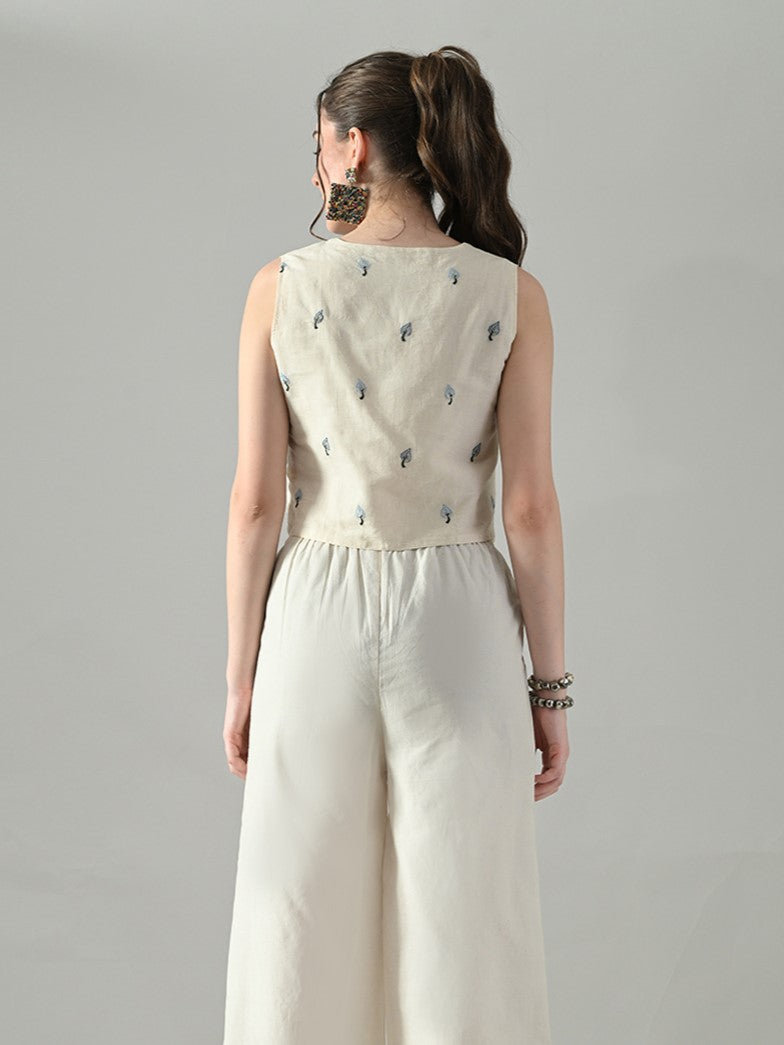 Myshka Women Off White Multicolor Thread Embroidered Waistcoat - Distacart