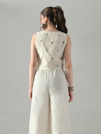 Myshka Women Off White Multicolor Thread Embroidered Waistcoat - Distacart