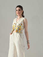Myshka Women Off White Multicolor Thread Embroidered Waistcoat - Distacart
