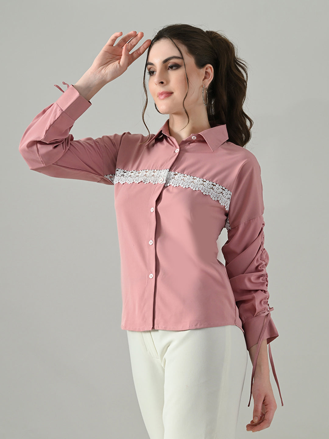 Myshka Women Pink Lace Embellished Shirt - Distacart