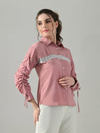 Myshka Women Pink Lace Embellished Shirt - Distacart