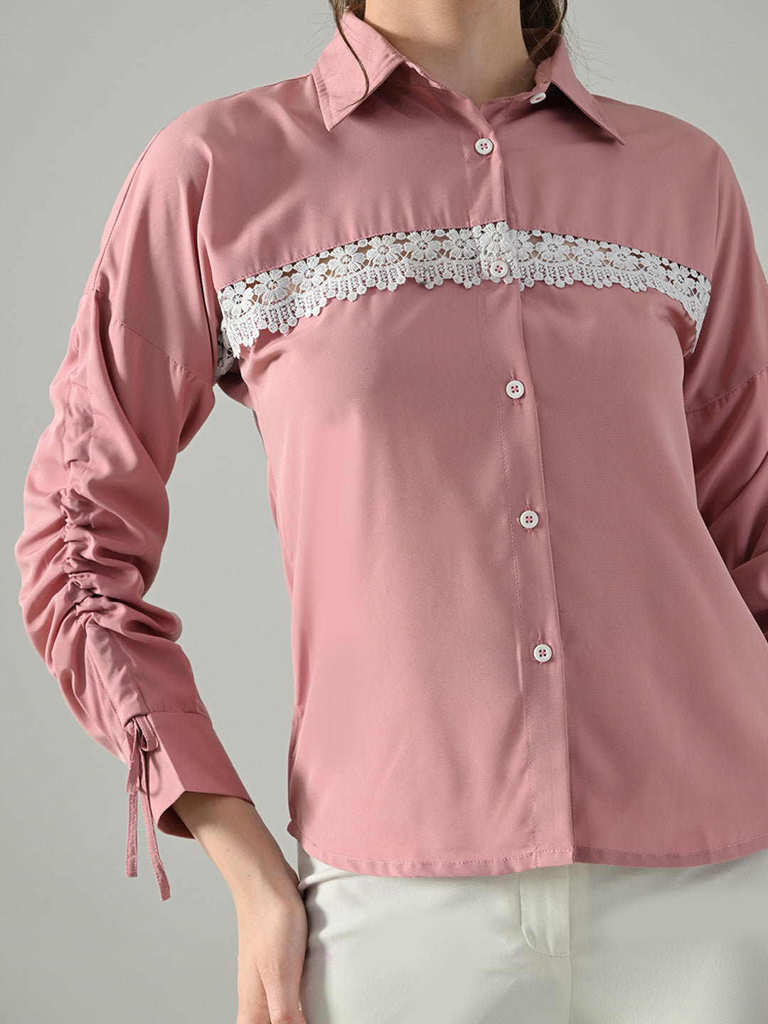 Myshka Women Pink Lace Embellished Shirt - Distacart
