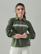 Myshka Women Green Lace Embellished Shirt - Distacart