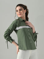 Myshka Women Green Lace Embellished Shirt - Distacart