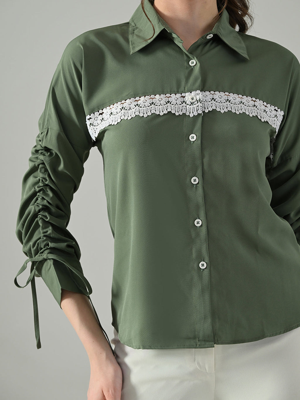 Myshka Women Green Lace Embellished Shirt - Distacart