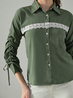 Myshka Women Green Lace Embellished Shirt - Distacart