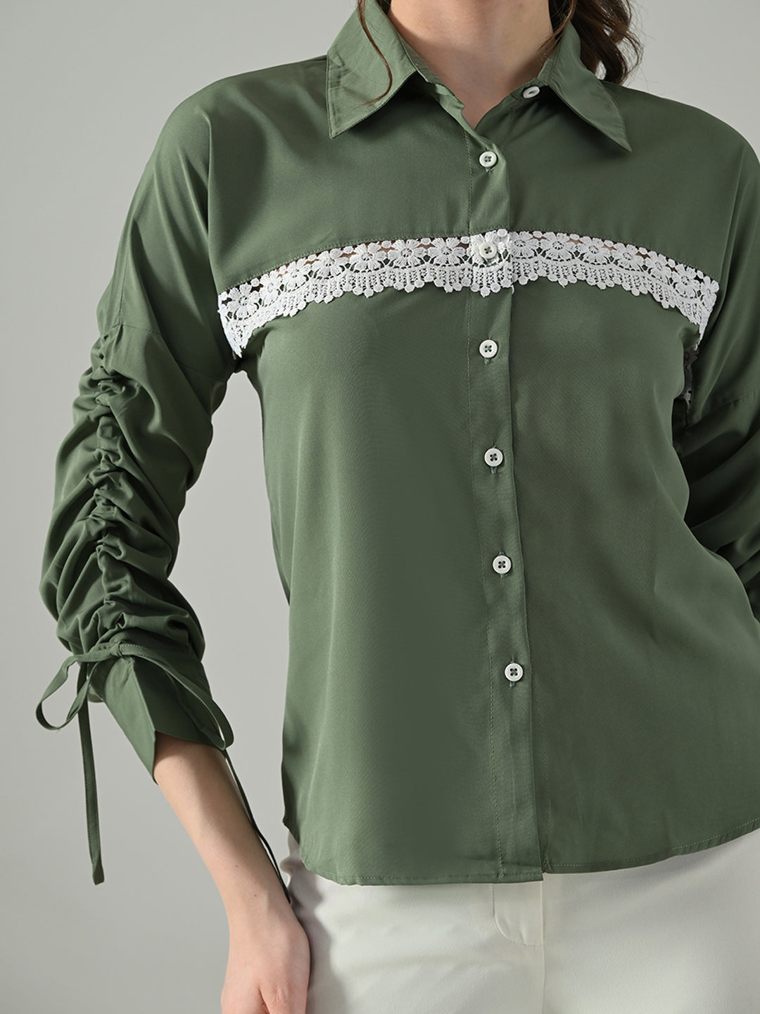 Myshka Women Green Lace Embellished Shirt - Distacart
