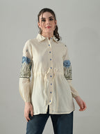 Myshka Women Off White Multicolor Thread Embroidered Shirt - Distacart