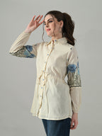 Myshka Women Off White Multicolor Thread Embroidered Shirt - Distacart