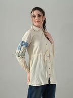 Myshka Women Off White Multicolor Thread Embroidered Shirt - Distacart
