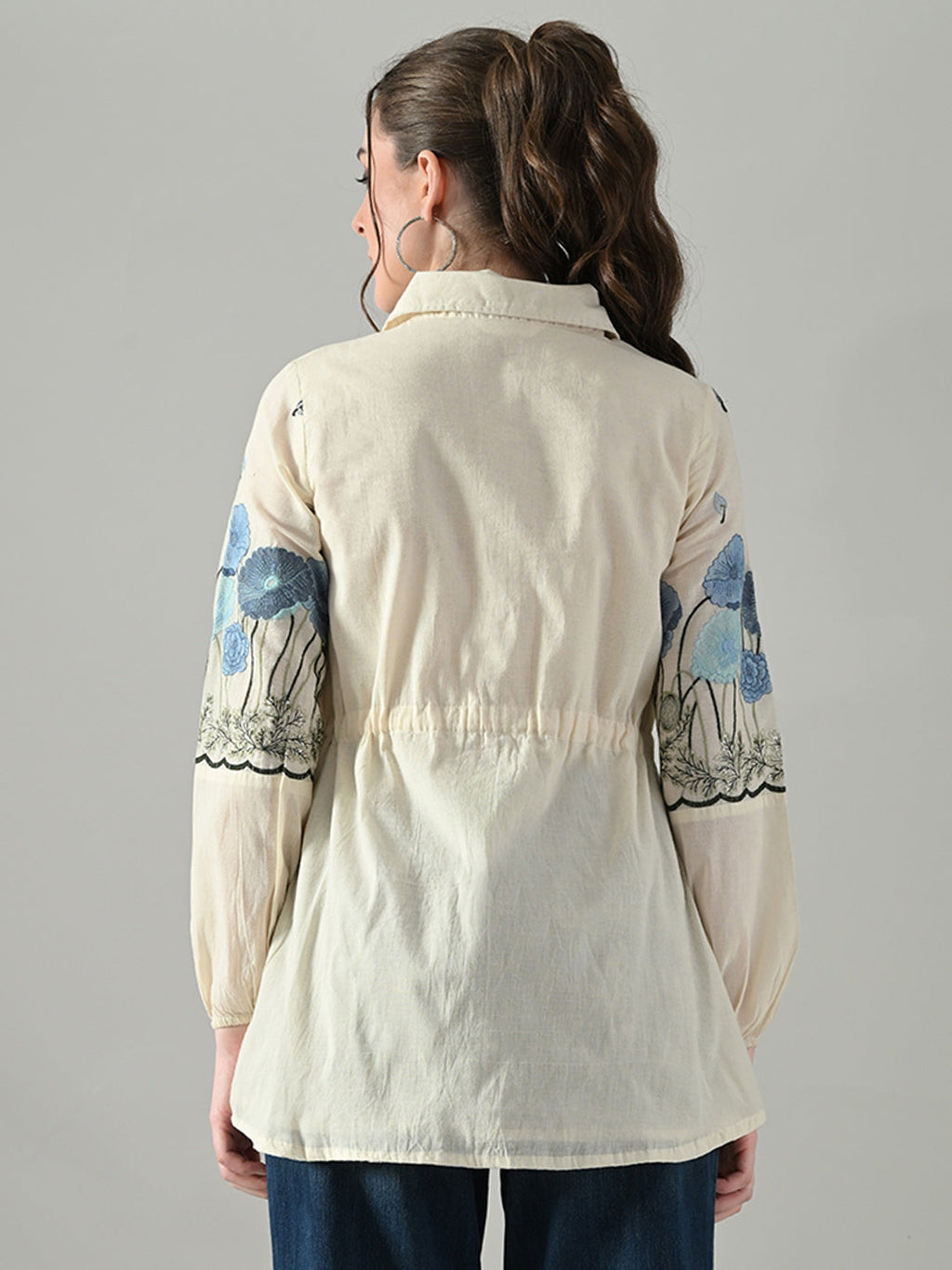 Myshka Women Off White Multicolor Thread Embroidered Shirt - Distacart