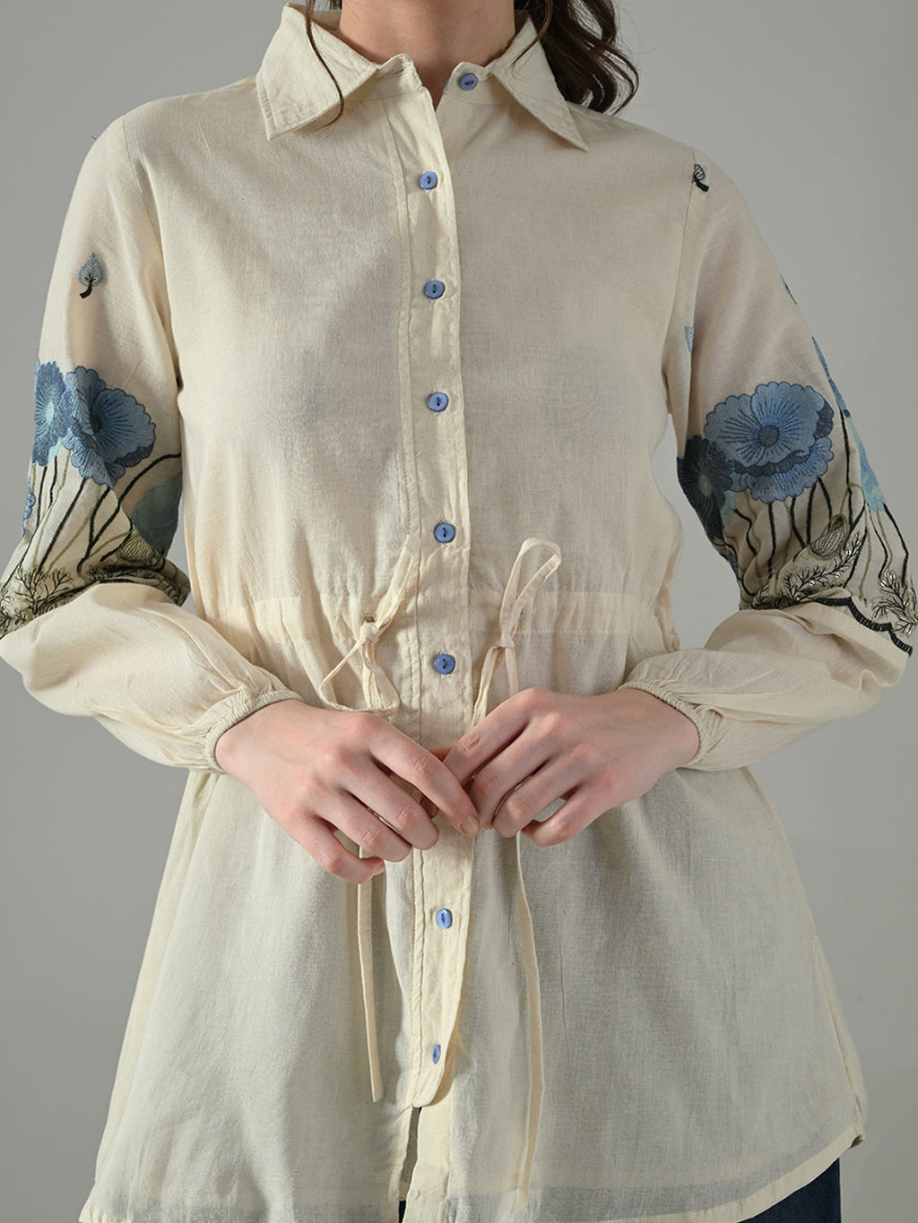 Myshka Women Off White Multicolor Thread Embroidered Shirt - Distacart