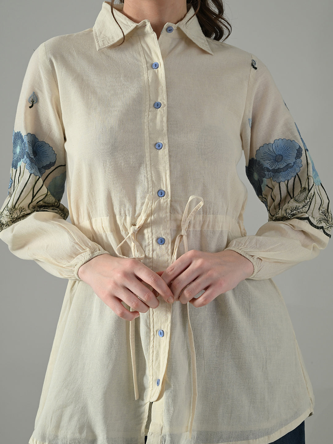 Myshka Women Off White Multicolor Thread Embroidered Shirt - Distacart