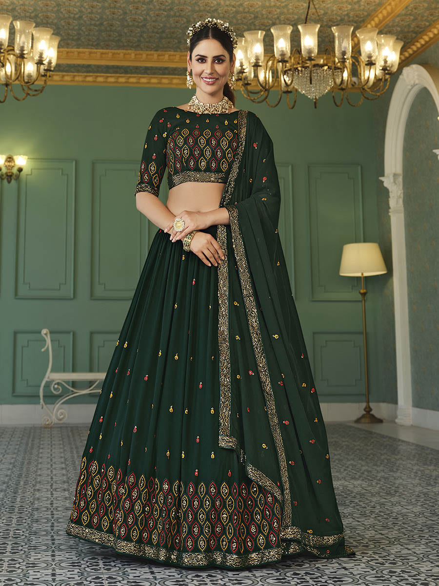 Myra Green Georgette Embroidered Designer Lehenga