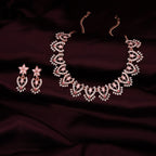 Tehzeeb Creations Baby Pink Colour Sparkle Stone Studded Necklace With Earrings