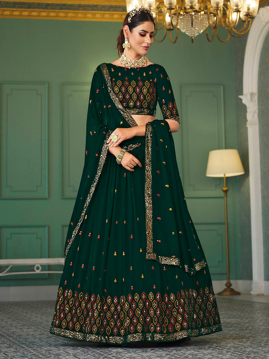 Myra Green Georgette Embroidered Designer Lehenga