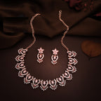 Tehzeeb Creations Baby Pink Colour Sparkle Stone Studded Necklace With Earrings