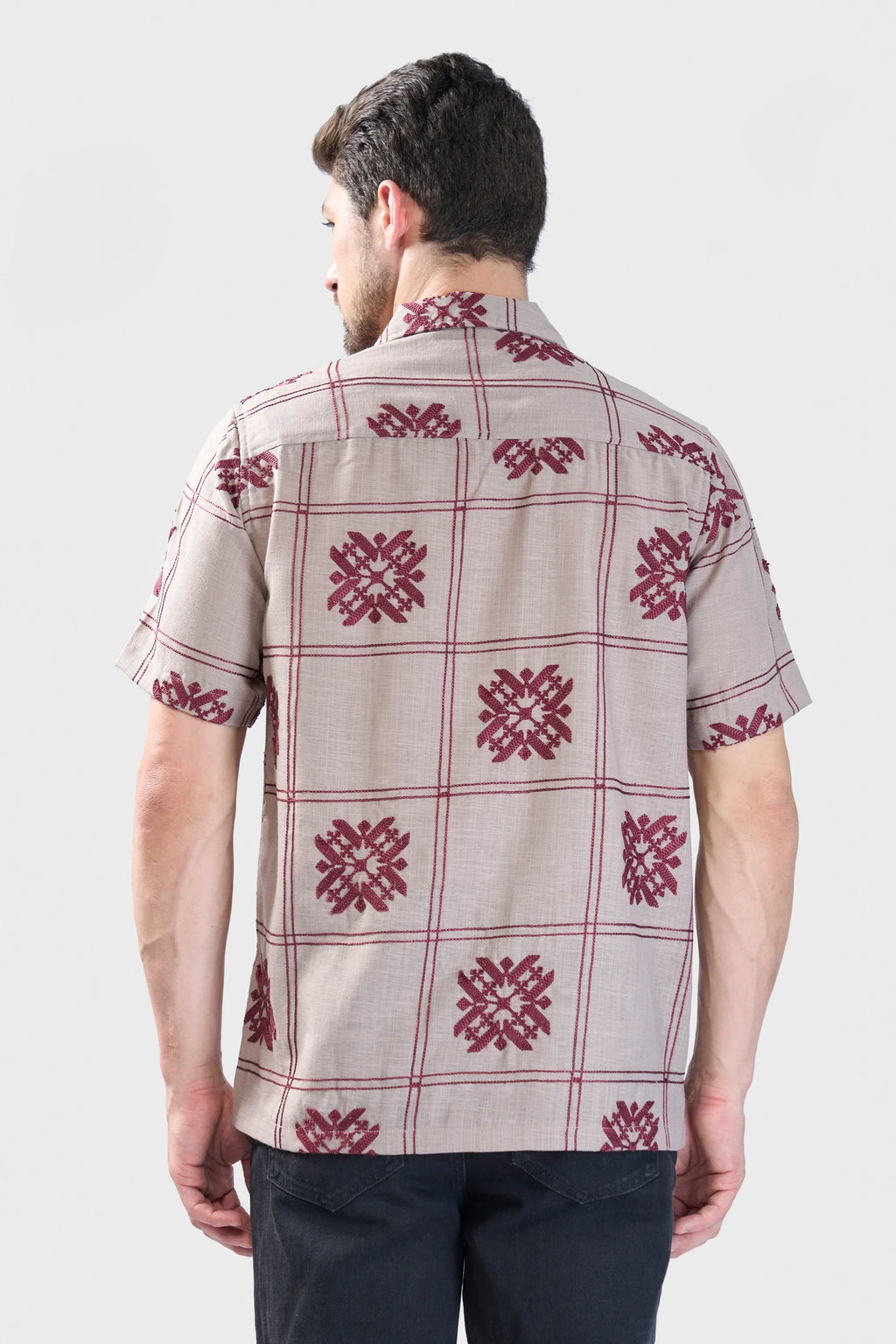 Xkind Light Maroon Embroidered Releaxed Fit Shirt