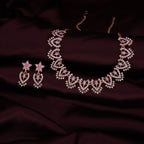 Tehzeeb Creations Lavender Colour Sparkle Stone Studded Necklace With Earrings