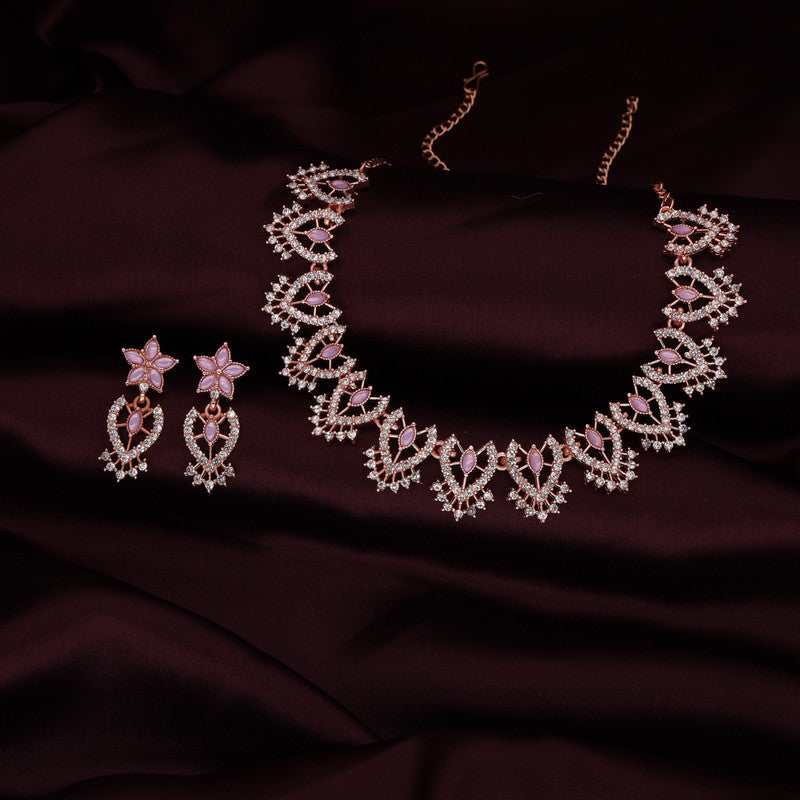 Tehzeeb Creations Lavender Colour Sparkle Stone Studded Necklace With Earrings