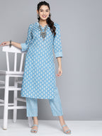 HERE&NOW Women Ethnic Motifs Printed Pure Cotton Kurta with Palazzos
