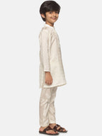 Sethukrishna Boys Cream-Coloured Printed Kurta with Pyjamas