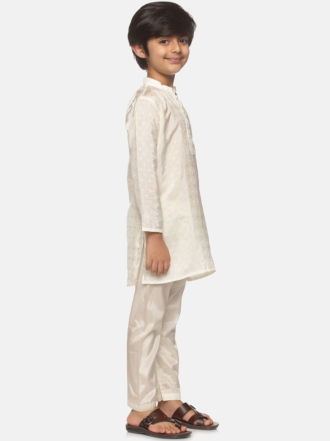 Sethukrishna Boys Cream-Coloured Printed Kurta with Pyjamas
