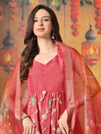 Myshka Women Pink Embroidered Sleeveless Kurta Set with Dupatta Festive Wear