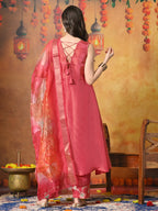 Myshka Women Pink Embroidered Sleeveless Kurta Set with Dupatta Festive Wear
