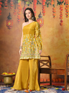 Myshka Women Yellow Embroidered Off Shoulder Kurta Set Festive Wear - Distacart