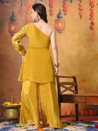 Myshka Women Yellow Embroidered Off Shoulder Kurta Set Festive Wear - Distacart