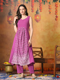 Myshka Women Wine Pure Cotton Embroidered Sleeveless Kurta Set Festive Wear - Distacart