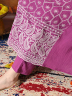 Myshka Women Wine Pure Cotton Embroidered Sleeveless Kurta Set Festive Wear - Distacart
