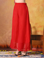 Myshka Women Red Tissue Embroidered Front Slit Strap Kurta Set Festive Wear - Distacart