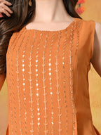 Myshka Women Fanta Embroidered Sleeveless High Slit Kurta Set Festive Wear
