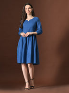 Myshka Women Embellished Embroidered Fit & Flare Dress Keyhole Neck Puff Sleeves - Distacart